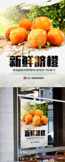 秋季水果新鲜柑橘脐橙橙子优惠促销海报