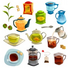 咖啡杯时尚传统茶具元素插画