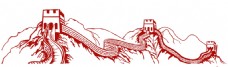 红色节日线描长城图案