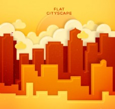 创意风景创意橙色城市建筑风景矢量
