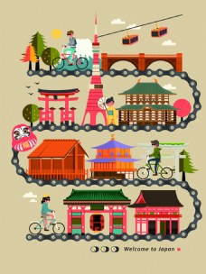 日本旅游旅行地图广告矢量素材