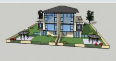 别墅模型别墅外观3D效果图skp模型