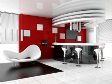 超前卫现代时尚黑白红家装吧台效果图