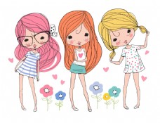 画册封面背景3个小女孩卡通装饰素材