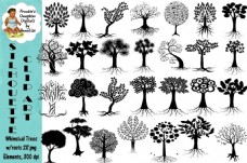 黑白树木集合图案