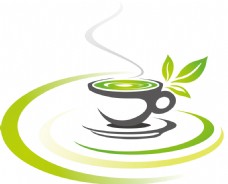 茶杯手绘线条绿茶元素