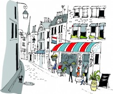 涂鸦手绘街头建筑插画