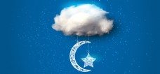花海矢量卡通棉花云朵星星月亮蓝天海报背景