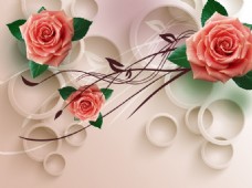 3D时尚立体玫瑰圆圈玉石瓷砖背景墙