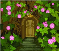 童话美丽花卉房屋矢量素材