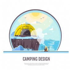 时尚户外野营帐篷插画