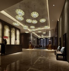 酒店空间低调风格大型酒店大厅空间模型下载