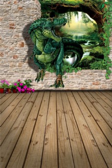 3D立体鳄鱼出水背景墙墙画壁画