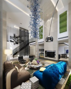 沙发背景墙现代个性风格客厅3D渲染效果图