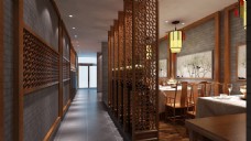 新中式风格餐饮商业空间包厢走廊效果图图片