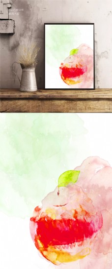 手绘苹果水彩抽象装饰画