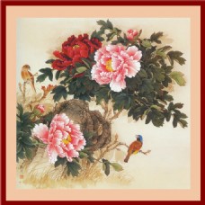 牡丹山水花鸟画背景墙