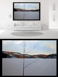 冬日雪景唯美油画装饰画