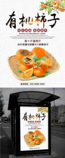 秋季水果新鲜有机柿子促销宣传海报