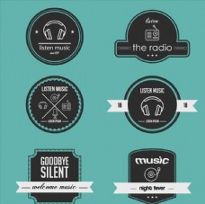 6款创意广播与音乐标签矢量素材