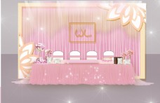 粉金色婚礼婚庆签到台莲花元素甜品台