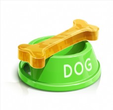 宠物狗绿色狗碗上的金色骨头矢量素材