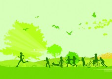 春季背景矢量卡通绿色环保健康健身锻炼背景