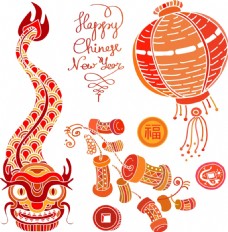 中国新年中国龙传统新年春节矢量素材