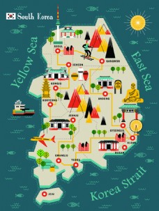 韩国旅行手绘地图