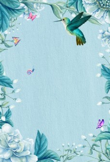 秋季新品海报时尚花纹小鸟背景图