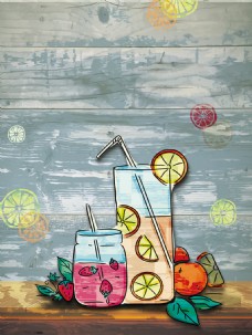 秋季新品海报手绘水彩果汁饮料背景图