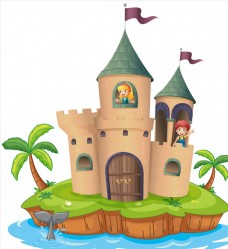 psd素材海岛上的城堡卡通插图矢量素材
