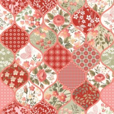 矢量花卉红色中国风花卉蝴蝶无缝拼接图案矢量素材