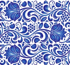 手绘花纹花朵蓝色青花瓷纹样矢量素材
