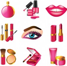化妆美人女人美容化妆相关各种化妆品矢量素材