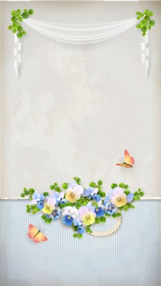 背景墙清新花卉蝴蝶背景
