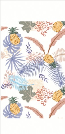 女童印花热带植物水果四方连续底纹