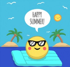 卡通海上度假的夏日太阳矢量素材