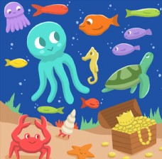 卡通海底世界动物插画矢量图