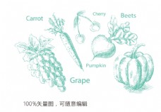 蔬菜水果手绘水果蔬菜矢量