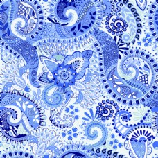 蓝色佩斯利花卉青花瓷印度无缝图案背景矢量