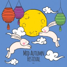 秋日手绘可爱兔子中秋节元素