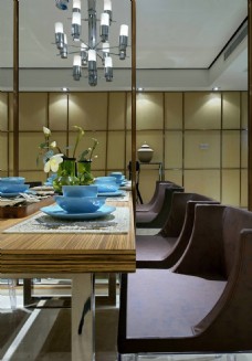 现代室内室内餐厅蓝色餐具现代创意装修效果图