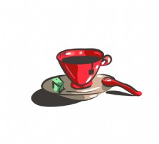 咖啡杯红色卡通咖啡茶杯子矢量素材