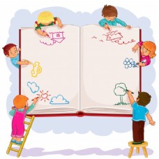 背景墙在一个大的纸本上画的孩子们快乐的在一起