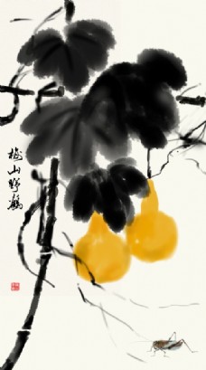 中国画 葫芦高清水墨花鸟