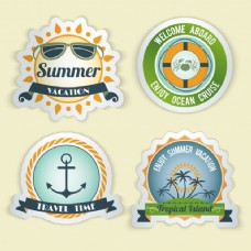 假日愉快夏季海复古旅行时间的热带岛屿标志设置隔离矢量插画