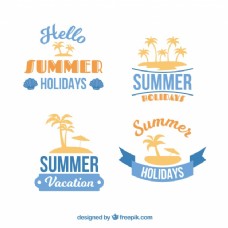 度假平面设计中的四个夏季贴纸