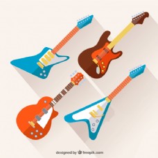 一套四色的电吉他在平面设计