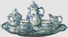 青花瓷茶具免抠png透明图层素材